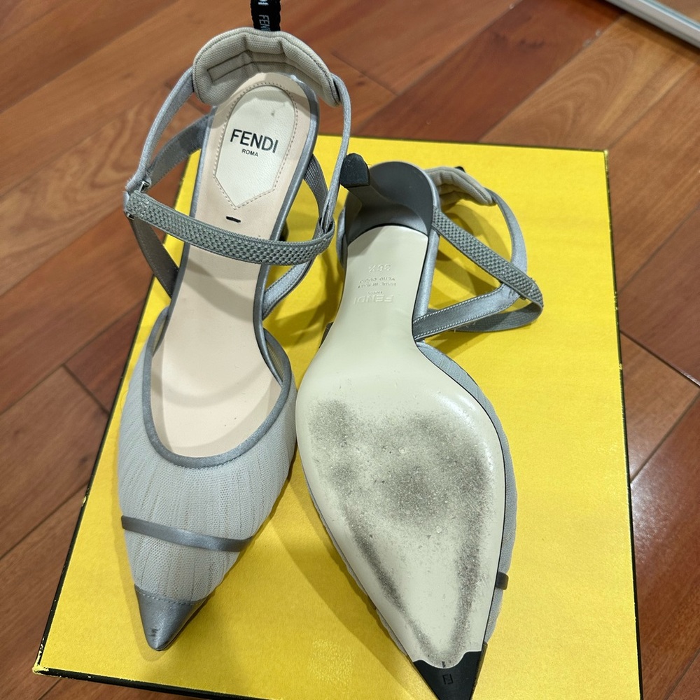 Fendi Gray Elegant Heels with Ankle Strap